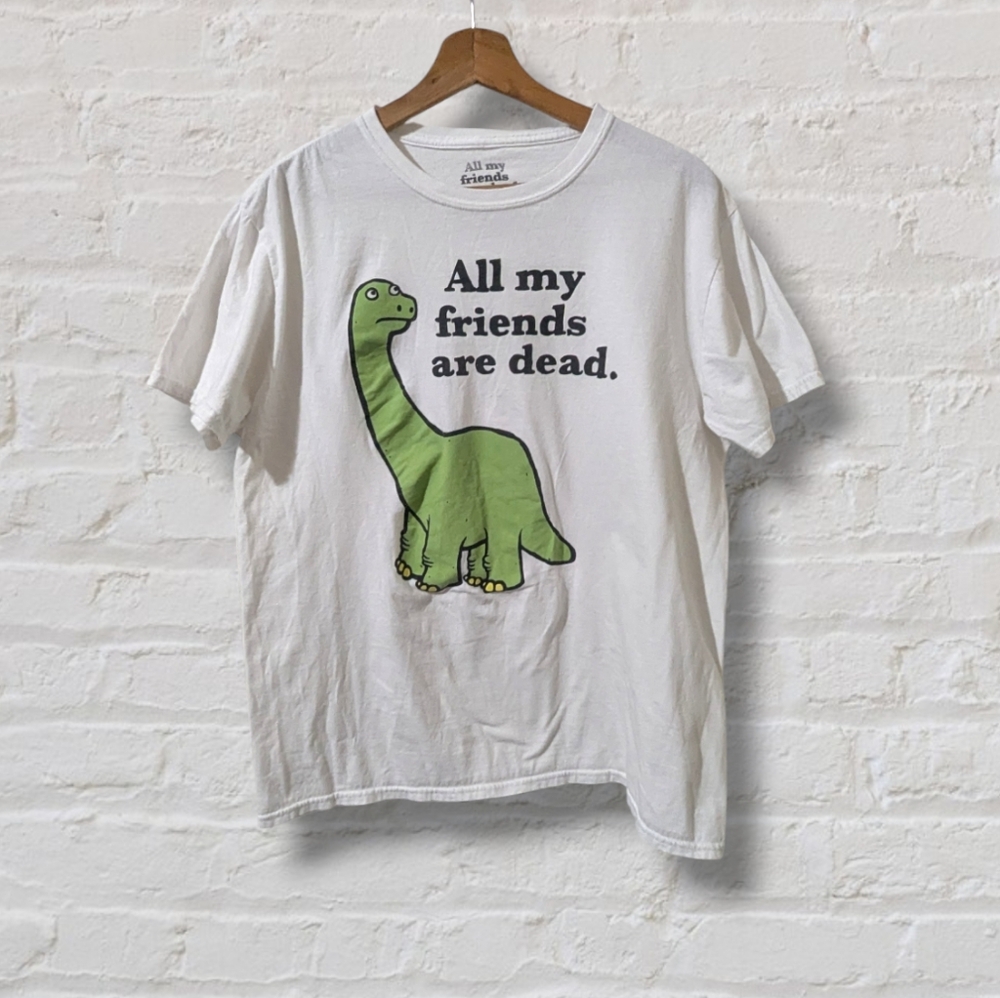 Men's  'All My Friends Are Dead' 2010 T-Shirt 🦕🦖 Short Sleeve Cotton Size L